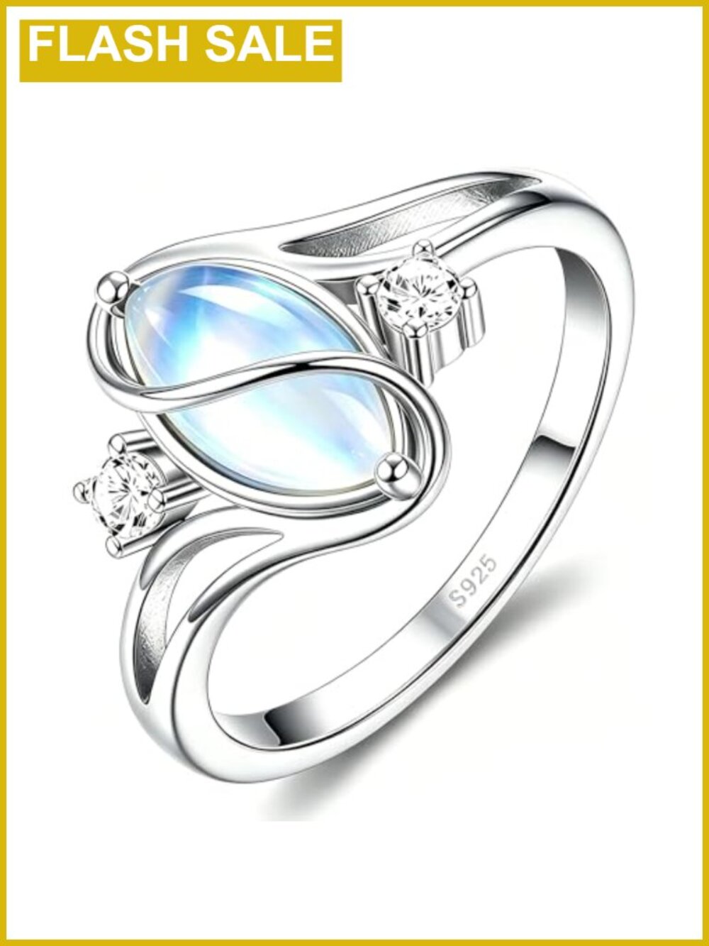 925 Sterling Silver Moonstone Ring Platinum Plated Cubic Zirconia Promise Ring